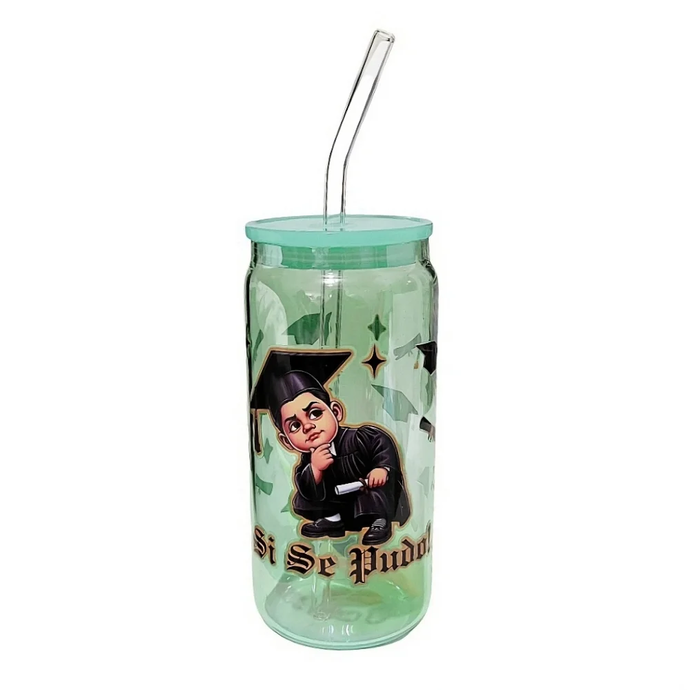 Graduation Custom Green Holographic Glass Tumbler Cup 20oz